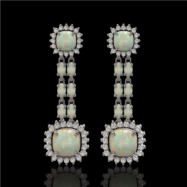 18.06 ctw Opal & Diamond Earrings 14K White Gold - REF-394G8W