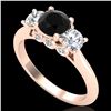 1.5 ctw Fancy Black Diamond Art Deco 3 Stone Ring 18k Rose Gold - REF-136R4K
