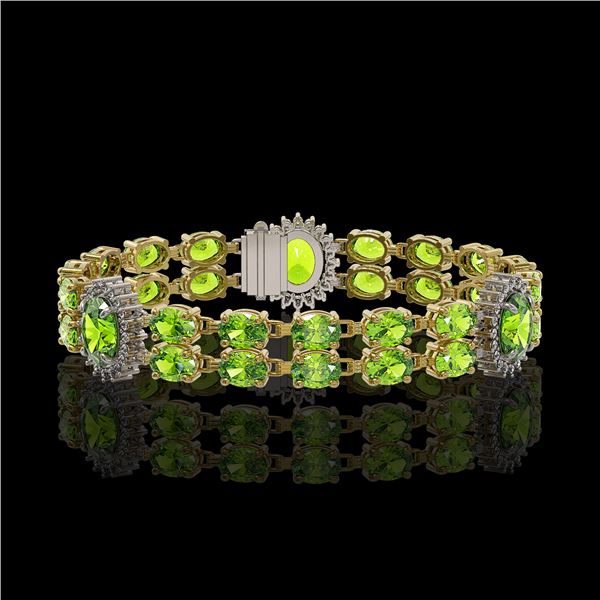 18.66 ctw Peridot & Diamond Bracelet 14K Yellow Gold - REF-254X5A