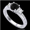 1.41 ctw Fancy Black Diamond Art Deco 3 Stone Ring 18k White Gold - REF-138A2N