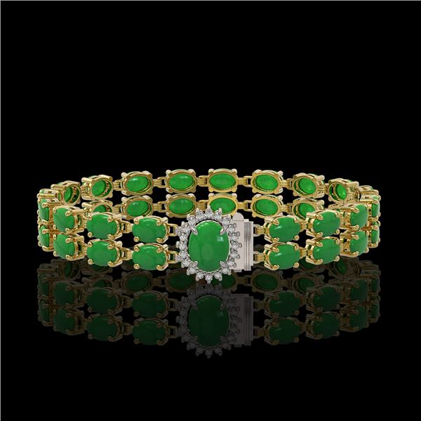12.35 ctw Jade & Diamond Bracelet 14K Yellow Gold - REF-209M3G