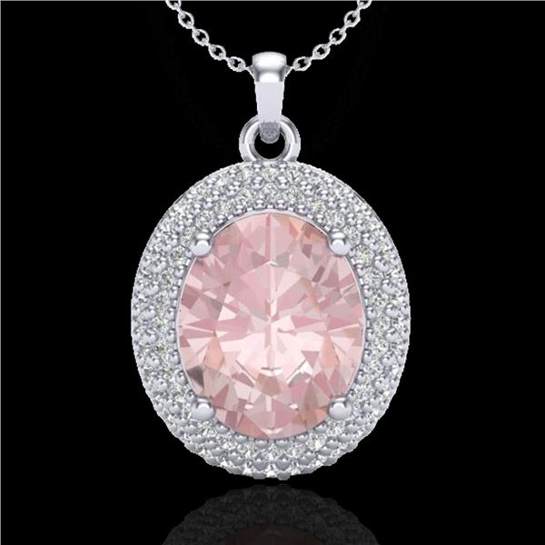 4.50 ctw Morganite & Micro Pave VS/SI Diamond Necklace 18k White Gold - REF-157Y6X