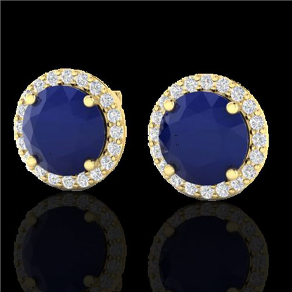 4 ctw Sapphire & Halo VS/SI Diamond Micro Pave Earrings 18k Yellow Gold - REF-78G2W