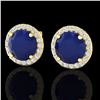 4 ctw Sapphire & Halo VS/SI Diamond Micro Pave Earrings 18k Yellow Gold - REF-78G2W