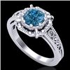 Image 1 : 1 ctw Intense Blue Diamond Engagment Art Deco Ring 18k White Gold - REF-200A2N