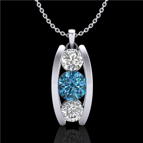 1.07 ctw Fancy Intense Blue Diamond Art Deco Necklace 18k White Gold - REF-123W6H