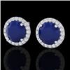 4 ctw Sapphire & Halo VS/SI Diamond Micro Pave Earrings 18k White Gold - REF-78F2M