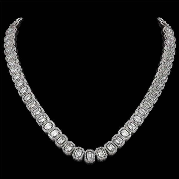 40.3 ctw Emerald Cut Diamond Micro Pave Necklace 18K White Gold - REF-6301M5G