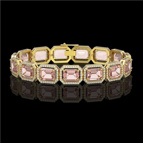37.11 ctw Morganite & Diamond Micro Pave Halo Bracelet 10k Yellow Gold - REF-787X3A