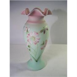 269: 10 1/2" Fenton lotus mist Burmese Vase