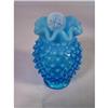 Image 1 : Fenton Blue opalescent vase Ruffled top 3 1/2"