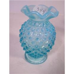 Fenton blue opalescent hobnail vase