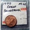 Image 1 : 1999 Lincoln Cent Error - Broadstruck