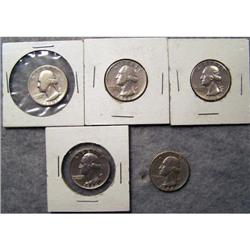 5 Washington Silver Quarters