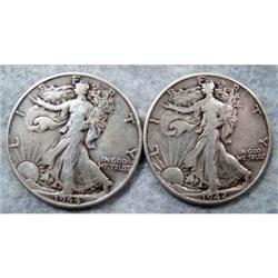 2 Liberty Walking Half Dollars