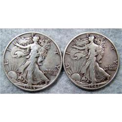 2 Liberty Walking Half Dollars