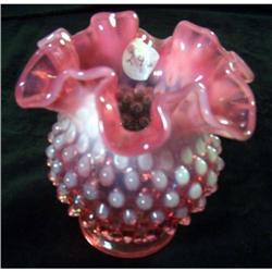 Fenton cranberry opalescent vase 5"