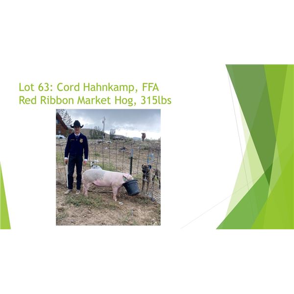 Cord Hahnkamp, FFA - Red Ribbon Market Hog / Weight: 285