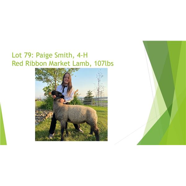 Paige Smith - Red Ribbon Market Lamb / Weight: 107