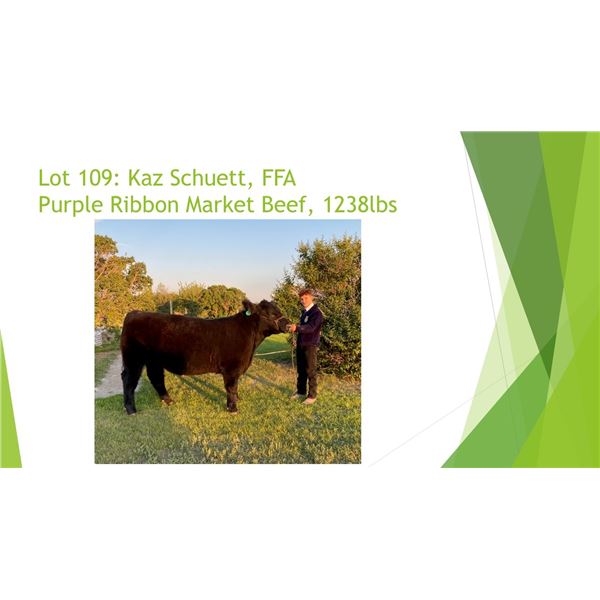 Kaz Schuett, FFA - Purple Ribbon Market Beef / Weight: 1238