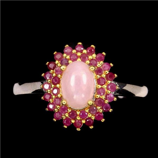 Natural Unheated Oval Pink Opal & Ruby Ring