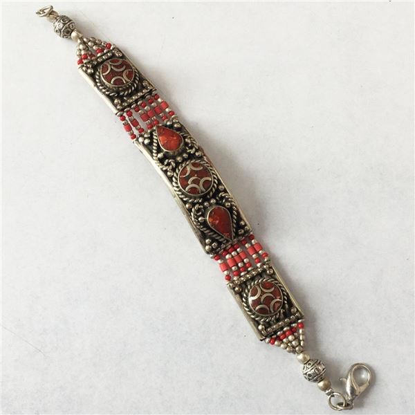 Tibet Hand Made Natural Stone Coral Bracelet