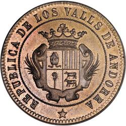 Andorra Republic 10 Centimos 1873, KM-X2, choice
