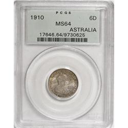 Australia Edward VII Sixpence 1910, KM19, MS64