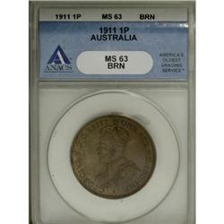 Australia George V Penny 1911, KM23, MS63 Brown