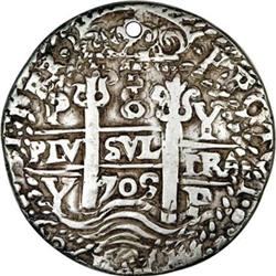 Bolivia Felipe V Royal cob 8 Reales 1709P-Y,