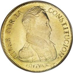 Bolivia Republic gold 8 Scudos 1837LM, KM99,