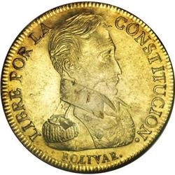 Bolivia Republic gold 8 Scudos 1837L[, KM99,