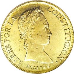 Bolivia Republic gold 8 Scudos 1845R, KM108.2,