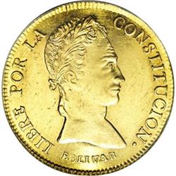 Bolivia Republic gold 8 Scudos 1846R, KM108.2,