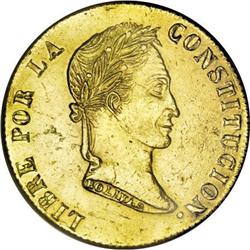 Bolivia Republic gold 8 Scudos 1854M, KM116, AU