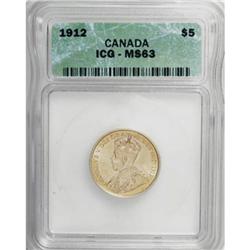 Canada George V gold 5 Dollars 1912, KM26, MS63