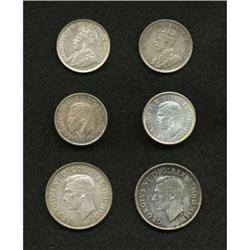 Canada George V & VI Silver Selection, six