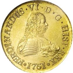 Chile Ferdinand VI gold 8 Escudos 1751J, KM3,