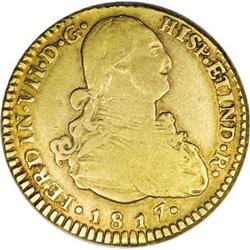 Chile Ferdinand VII gold 2 Escudos 1817-FJ,