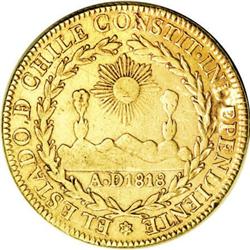 Chile Republic gold 8 Escudos 1823-FI, KM84, VF,