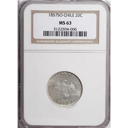 Chile Republic 20 Centavos 1857, KM125, MS63