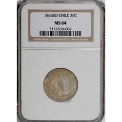 Chile Republic 20 Centavos 1864, KM135, MS64