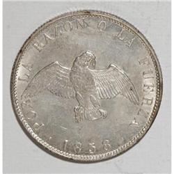 Chile Republic 50 Centavos 1858, KM128, lustrous