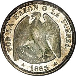Chile Republic 50 Centavos 1865, KM134, MS65