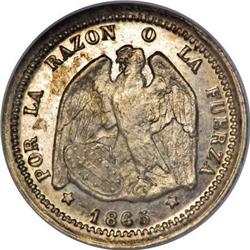 Chile Republic Medio Decimo 1865, KM137.1, MS65