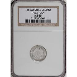 Chile Republic Decimo 1864 Thick Flan, KM136.1,