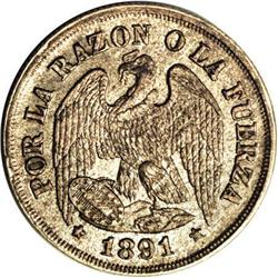 Chile Republic Decimo 1891 9/8, KM136.3a, rare