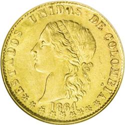 Colombia Repubic-Estados Unidos gold 10 Pesos