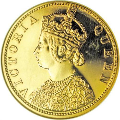 India Victoria gold Mule Restrike Mohur 1862,