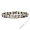 Image 1 : Art Deco Etched 14kt White Gold Diamond and Sapphire Filigree Line Bracelet